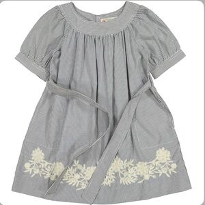 Blue Pinstripe Embroidered Gustine Dress